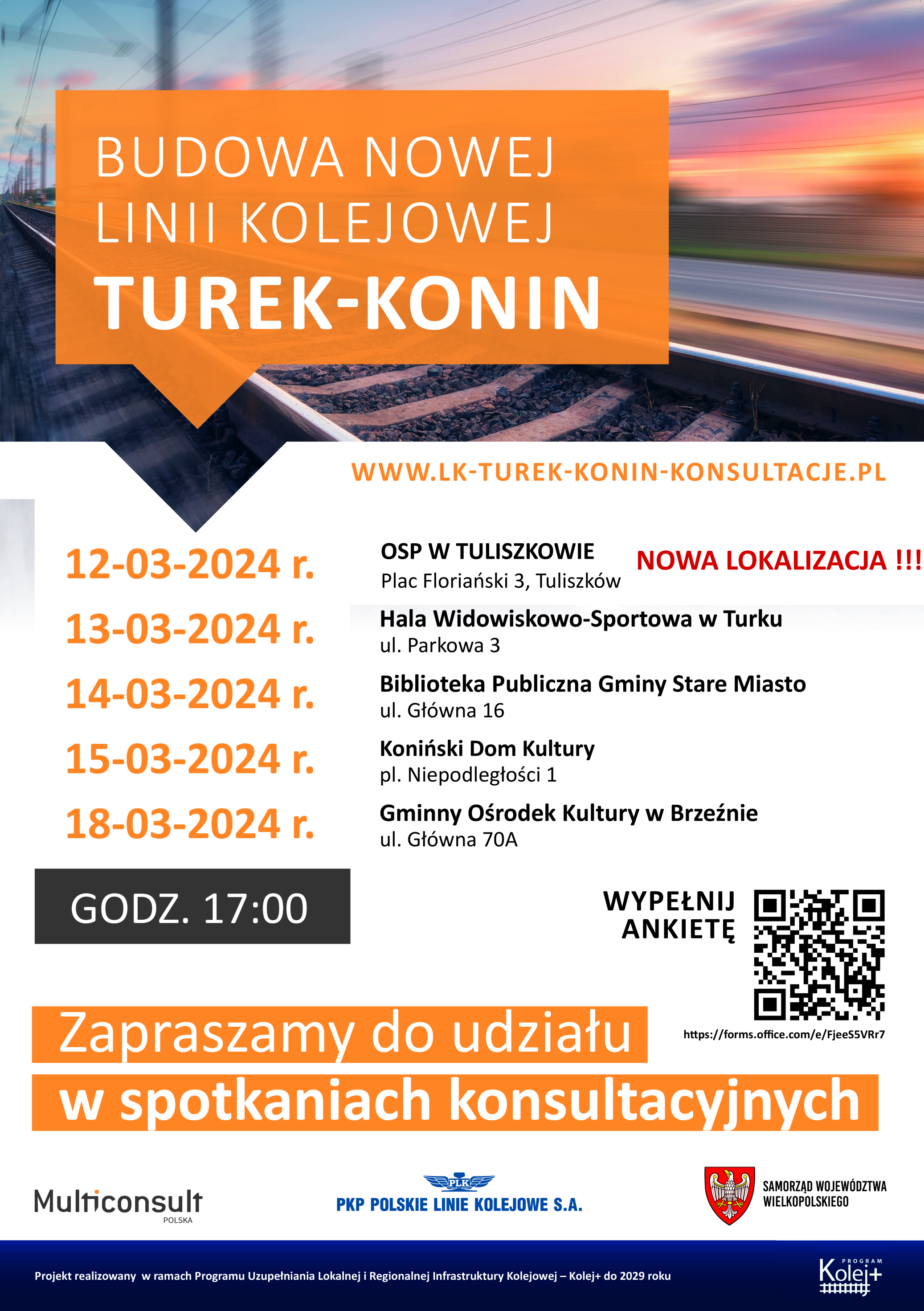 Konsultacje społeczne dot. projektu pn. ,,Budowa nowej linii kolejowej Turek-Konin"