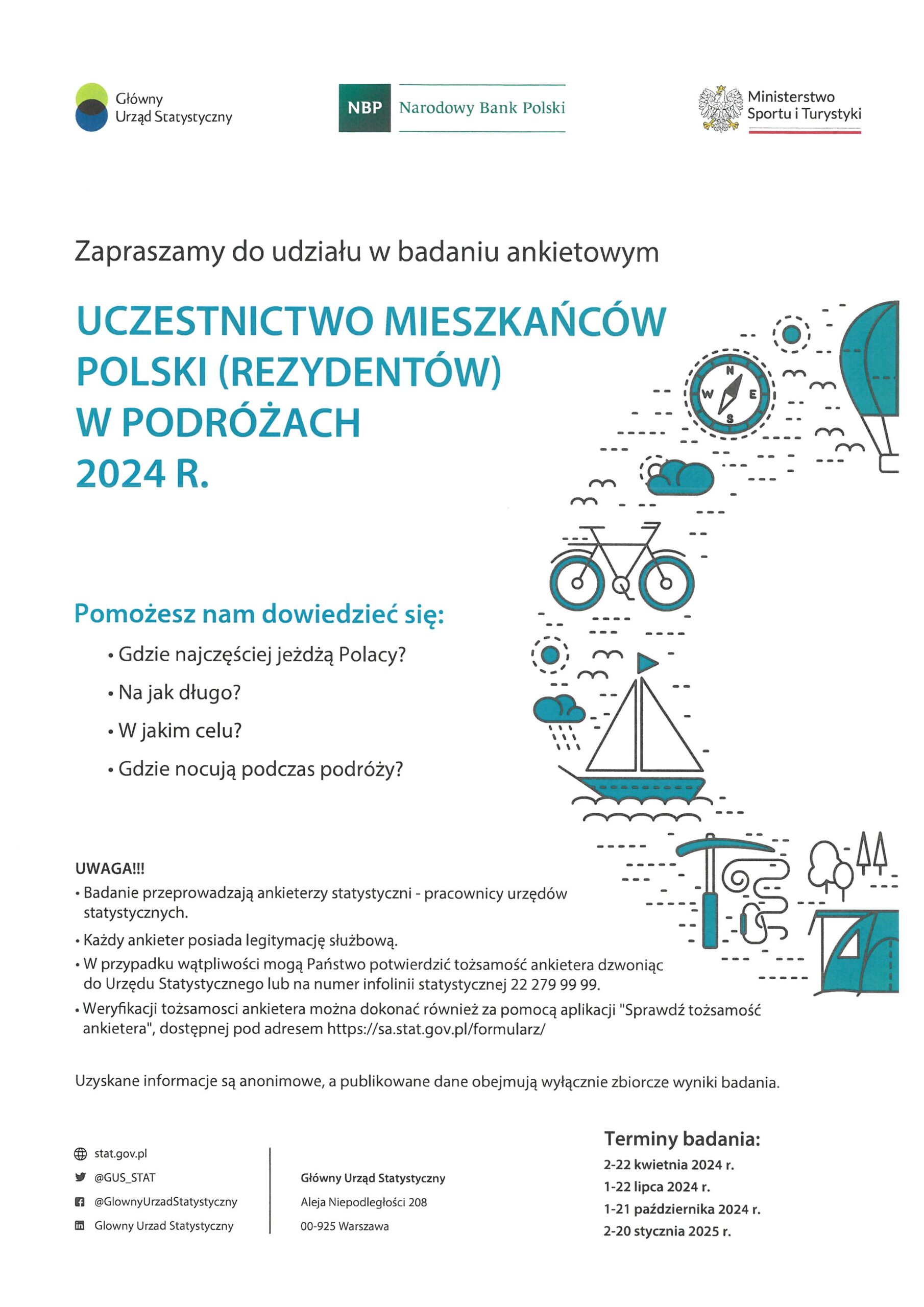 Badania ankietowe GUS: Uczestnictwo mieszkańców Polski (rezydentów) w podróżach (PKZ)